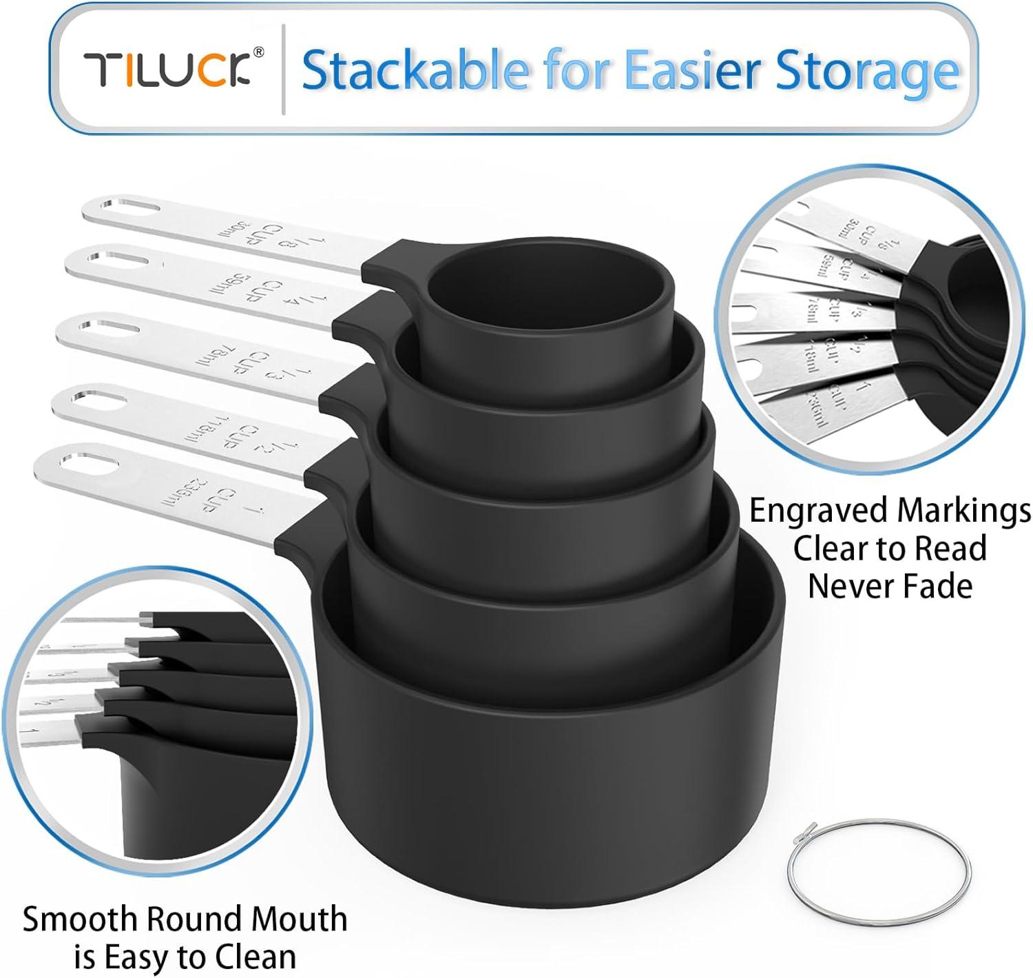 TILUCK Measuring Cups & Spoons Set: Nesting Design, Steel Handles