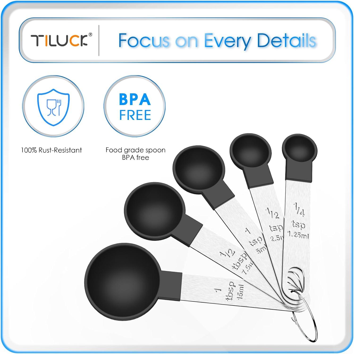 TILUCK Measuring Cups & Spoons Set: Nesting Design, Steel Handles
