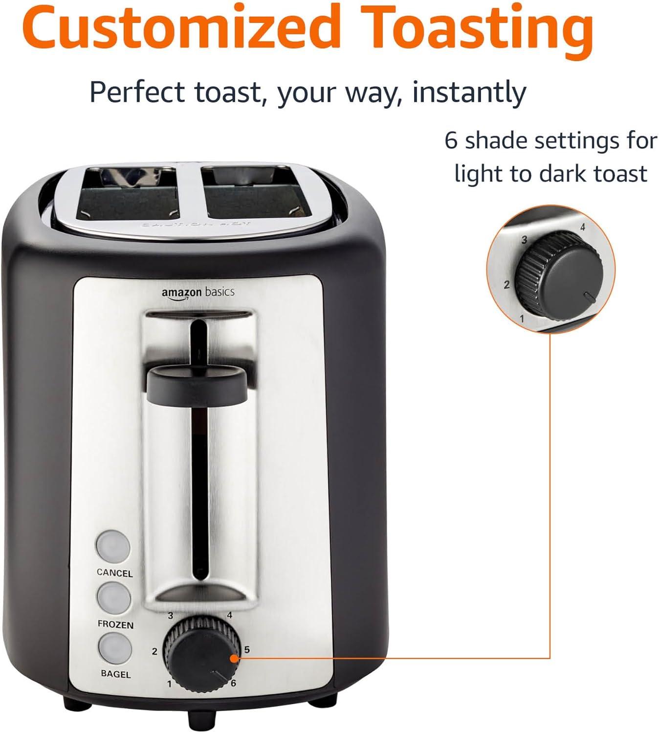 Amazon Basics 2 Slice Toaster: Precise Browning, Bagel Slots